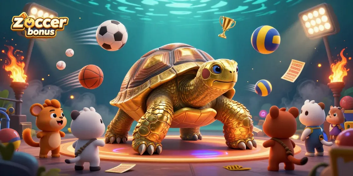 Experience zoccer casino bonus thrills as players engage with a vibrant golden tortoise pinball machine surrounded by animated sports elements.