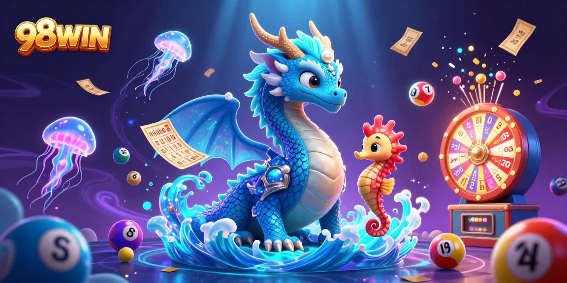 Experience the thrill of 98WIN with vibrant casino elements in a playful ocean scene.