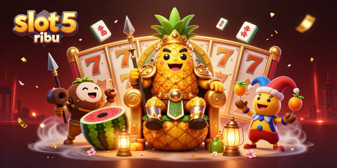 Engage with the slot 5 ribu scene featuring a pineapple king and casino elements, offering an exciting gaming adventure.