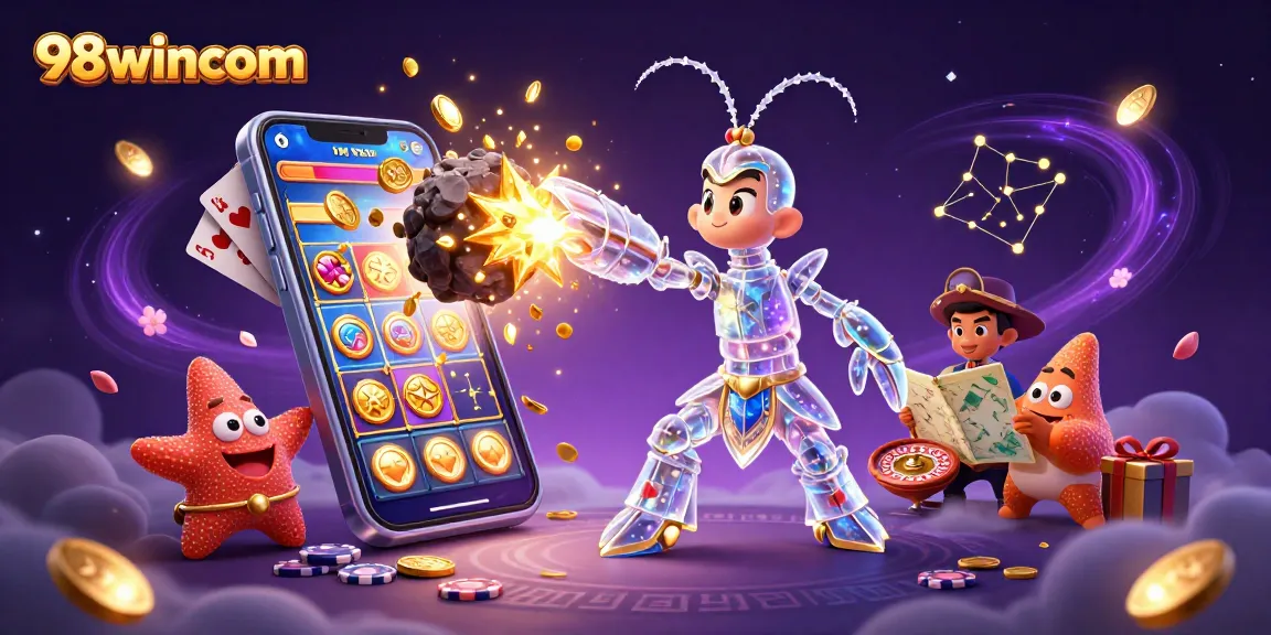 Engage in thrilling slots with 98wincom as a mantis shrimp hero explodes asteroids into riches.