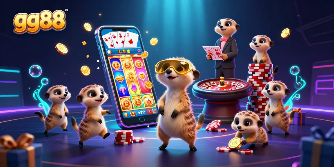 Experience exciting slots at gg88 with vibrant meerkats in a bustling casino atmosphere.