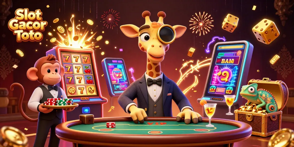 Experience Slot Gacor Toto with vibrant casino characters and jackpot excitement in this dynamic illustration.