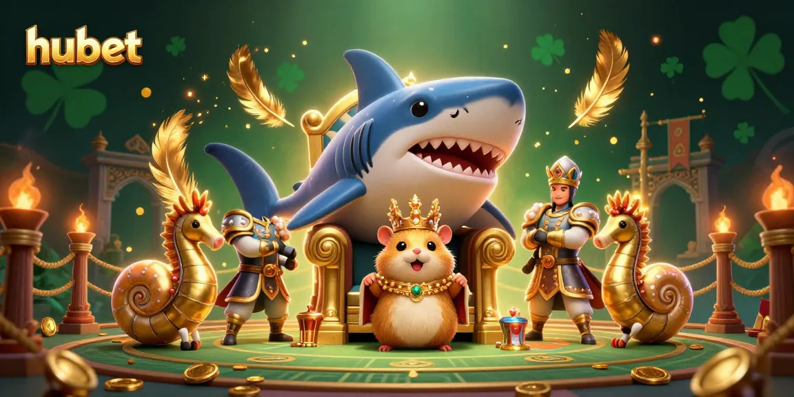 Experience hubet's thrilling games with a fierce golden hamster king in a dynamic casino battle scene.