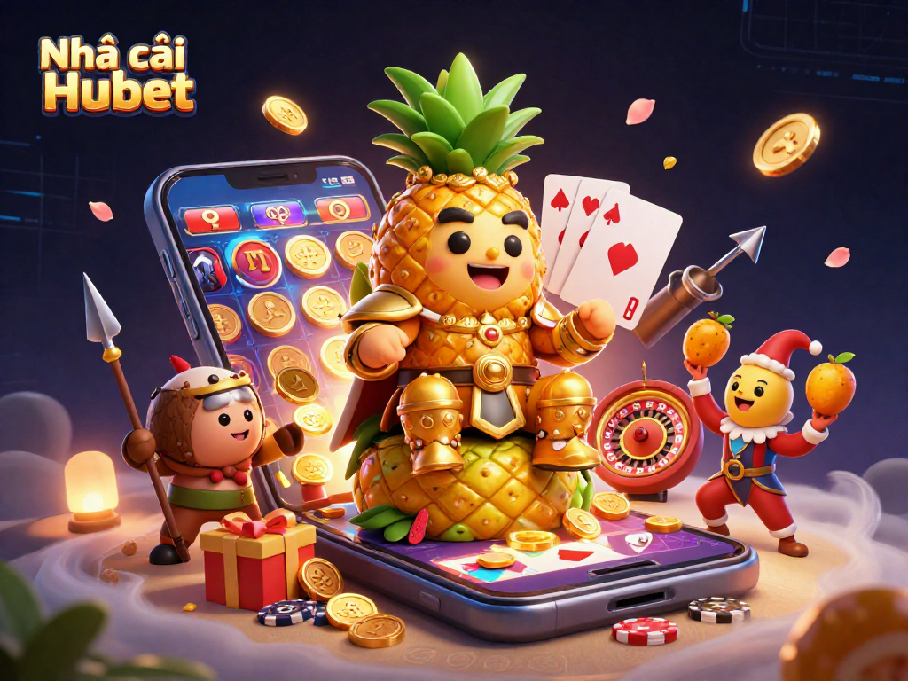 Nhà cái Hubet showcases an exciting scene with vibrant characters and dynamic casino elements.