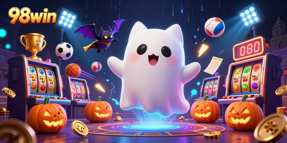 Bet on 98win with exciting slot games featuring ghost characters and glowing elements for a thrilling experience.