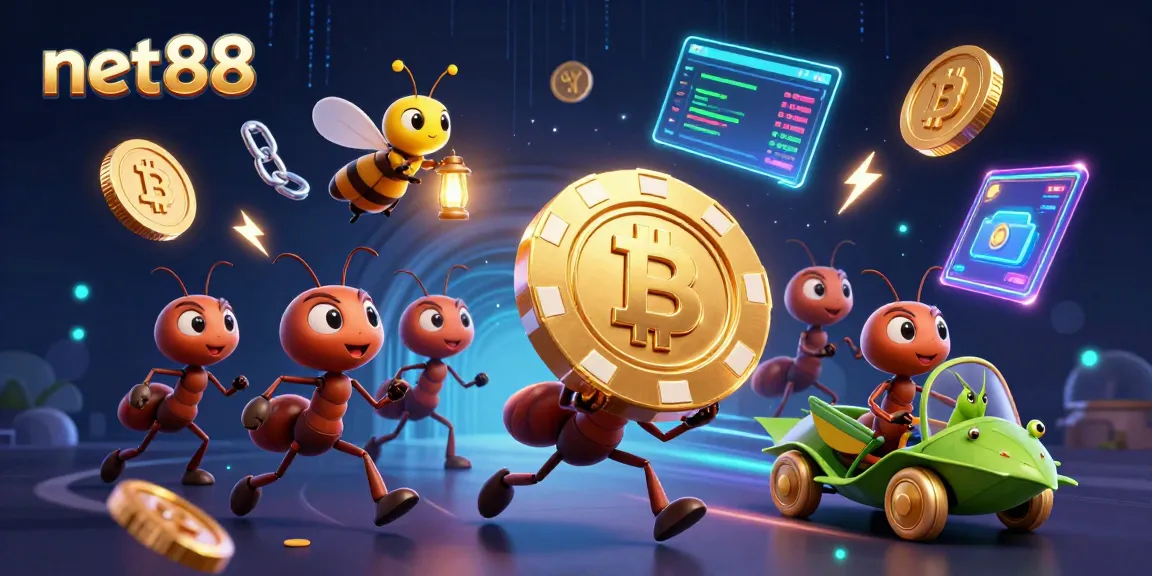 Join the excitement of net88 as a team of ants heist a giant poker chip in this vibrant casino scene.