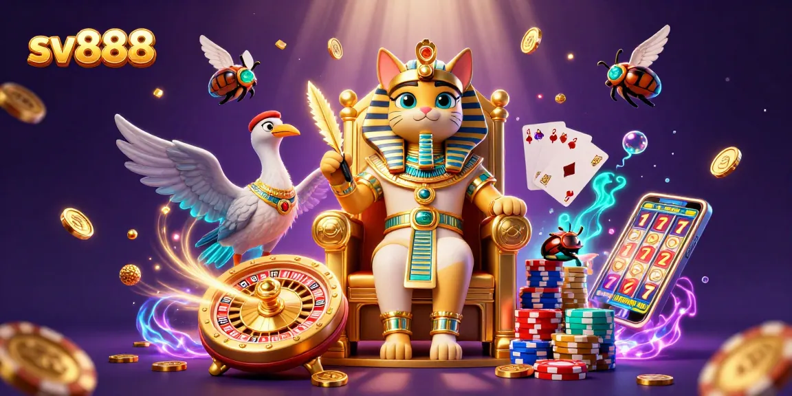 Experience the excitement of sv888 with the pharaoh cat and scribe amid sparkling casino treasures.