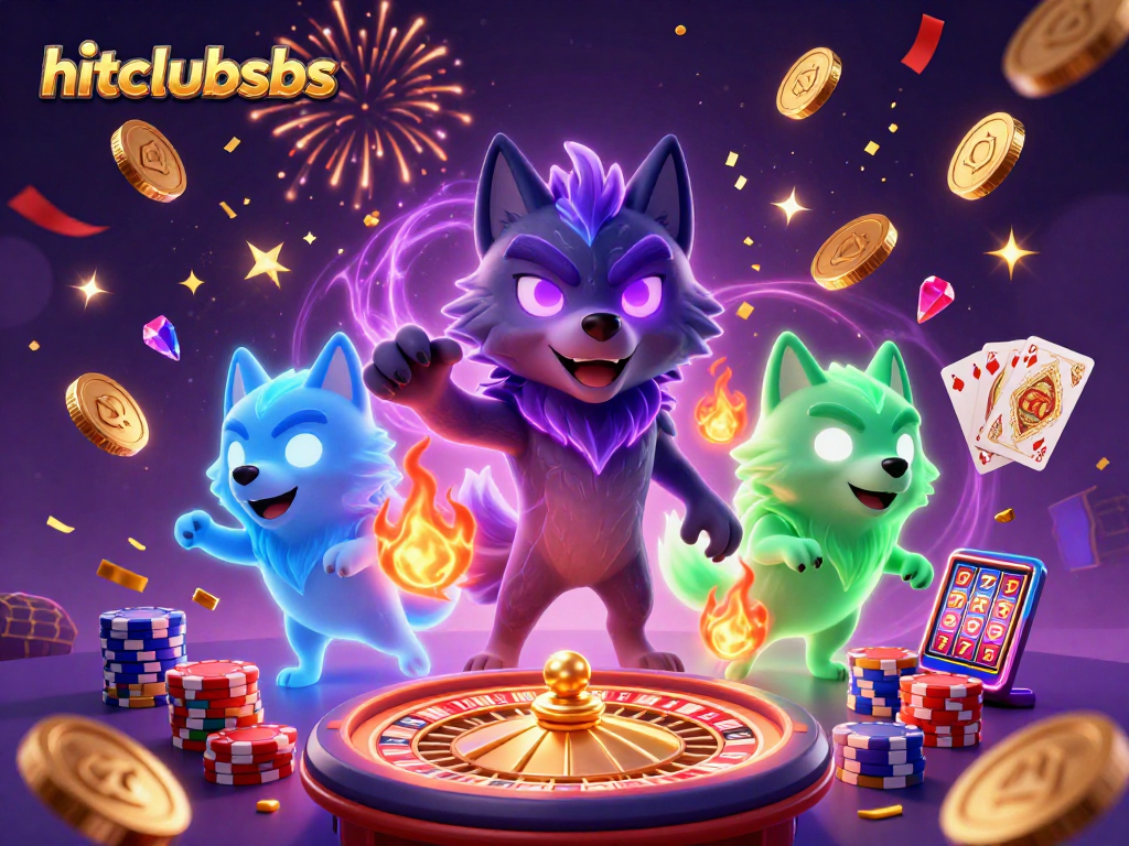 Hitclubsbs thrilling 3D casino scene with ghostly wolves, vibrant gold coins, and dynamic gaming elements.