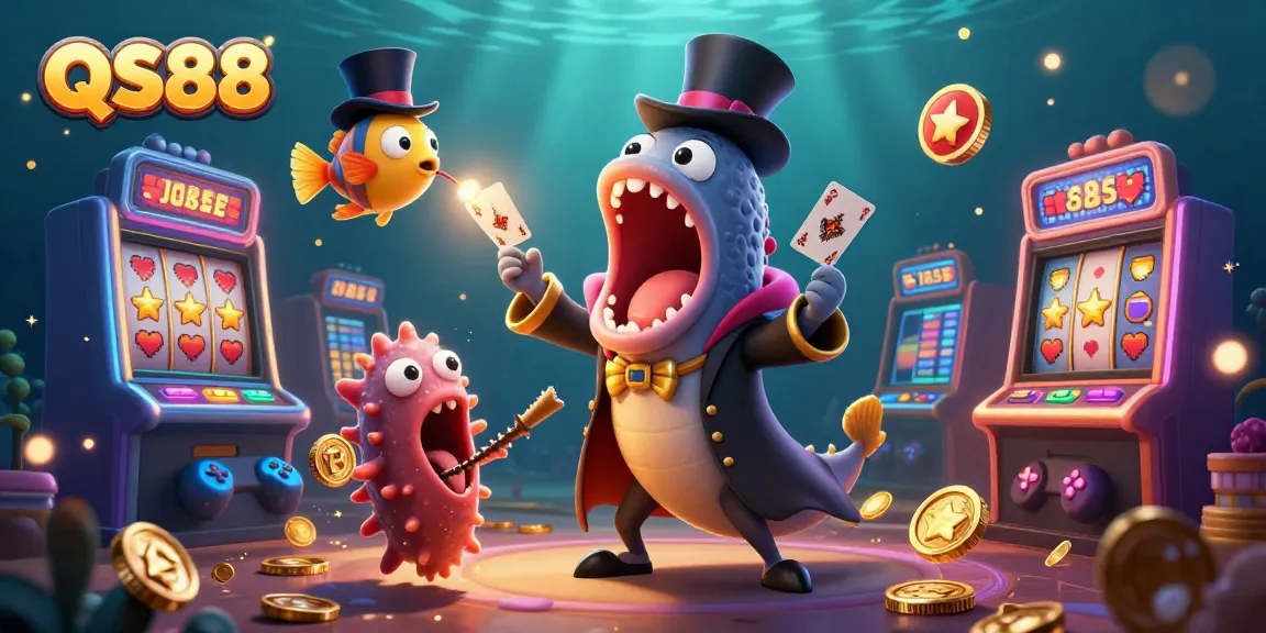Experience thrilling card tricks with QS88’s bioluminescent characters in an underwater casino.