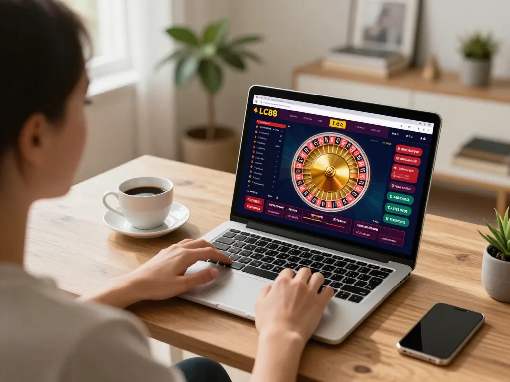LC88 player engaging with online roulette game at their stylish home setup