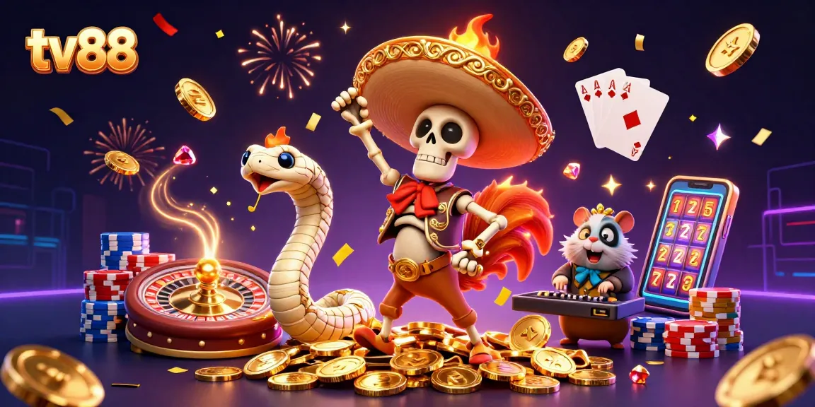Experience thrilling action with tv88 in a vibrant 3D gambling scene featuring animated casino characters and game elements.