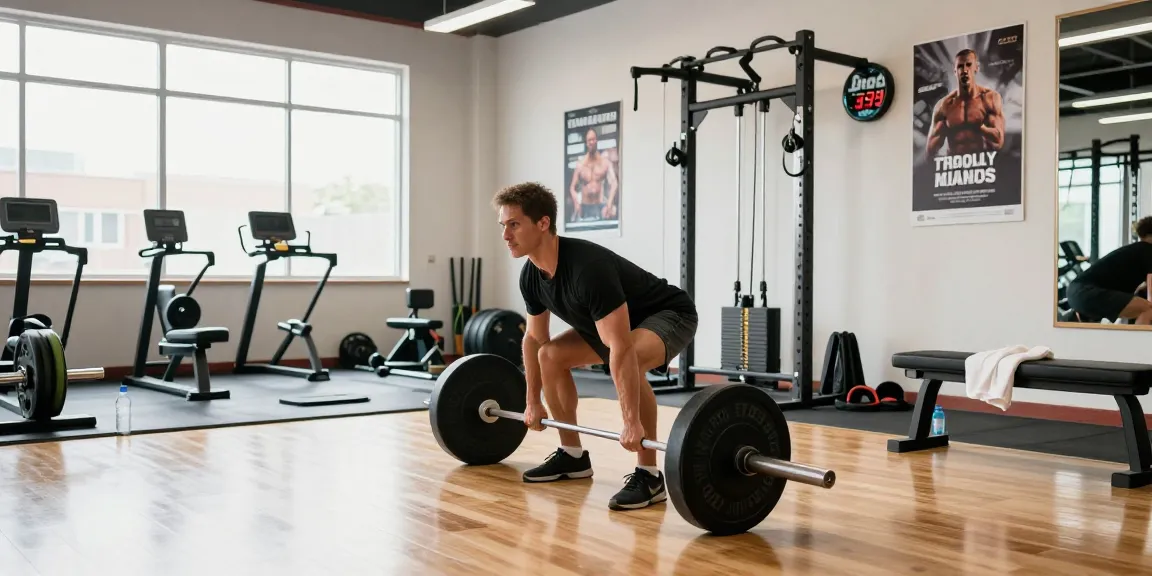 An athlete deadlifting at a modern gym, emphasizing strength training and Anabolika Shop for muscle building.