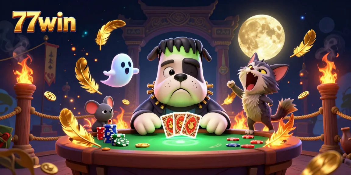 Win big with 77win by experiencing thrilling card games at spooky tables with vibrant characters.