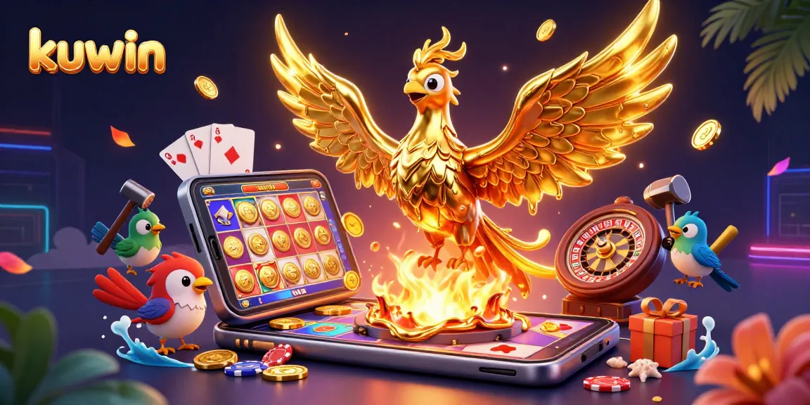 Experience kuwin with a 3D molten golden phoenix illustrating casino excitement and dynamic game action.