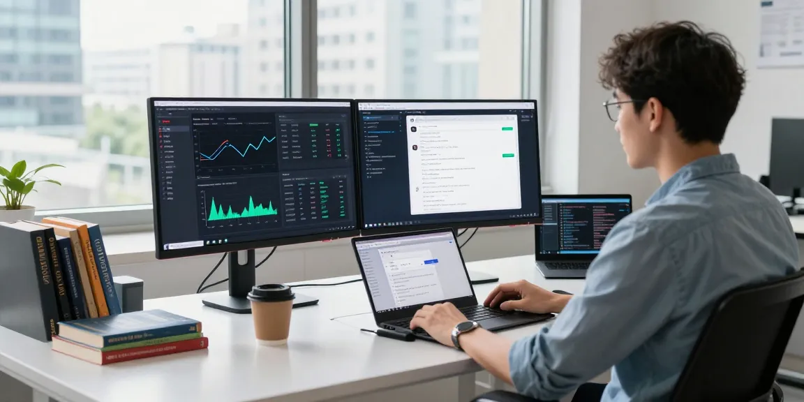 快连 application interface displayed on dual monitors in a modern tech workspace, showcasing network performance.