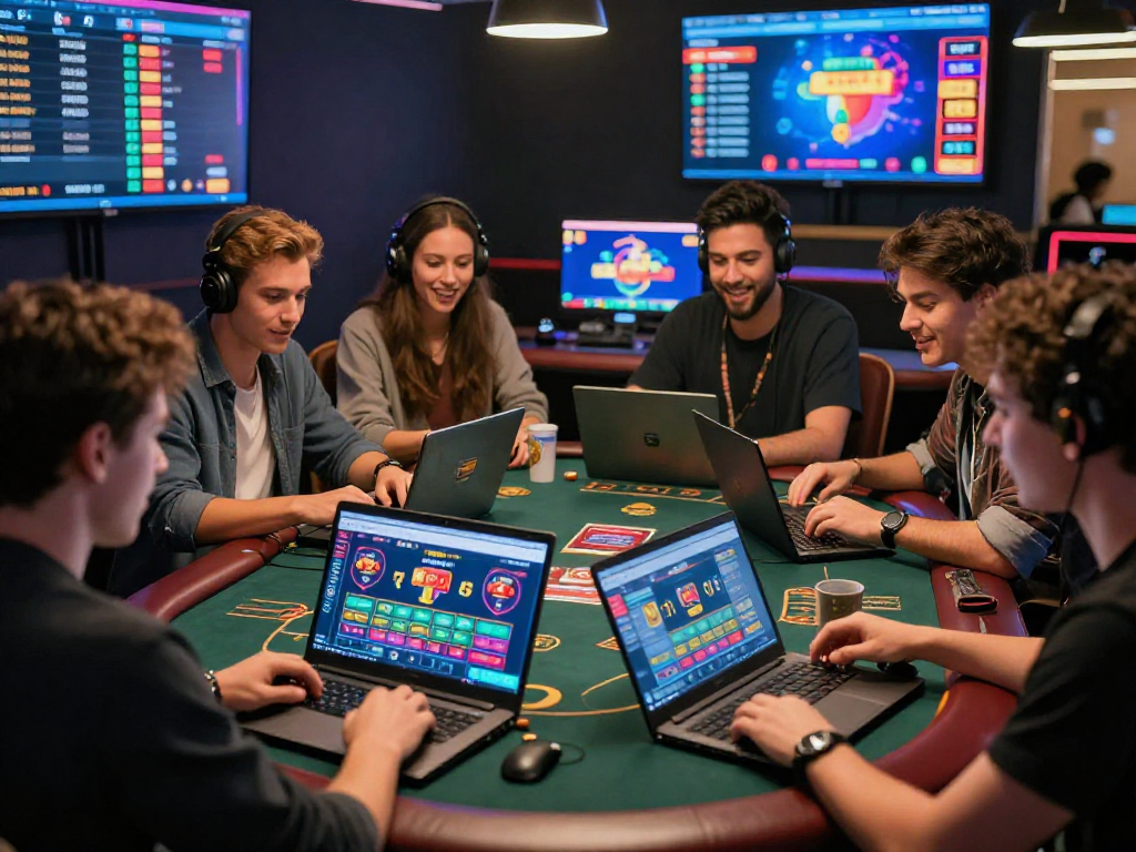 Giocatori emozionati che esplorano siti non AAMS in un ambiente di gioco online dinamico.
