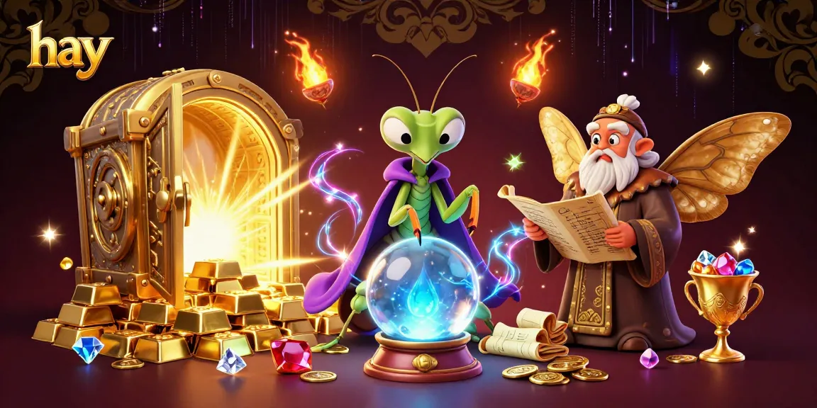 Engage with hay in a vibrant casino scene featuring mystical characters and treasures.