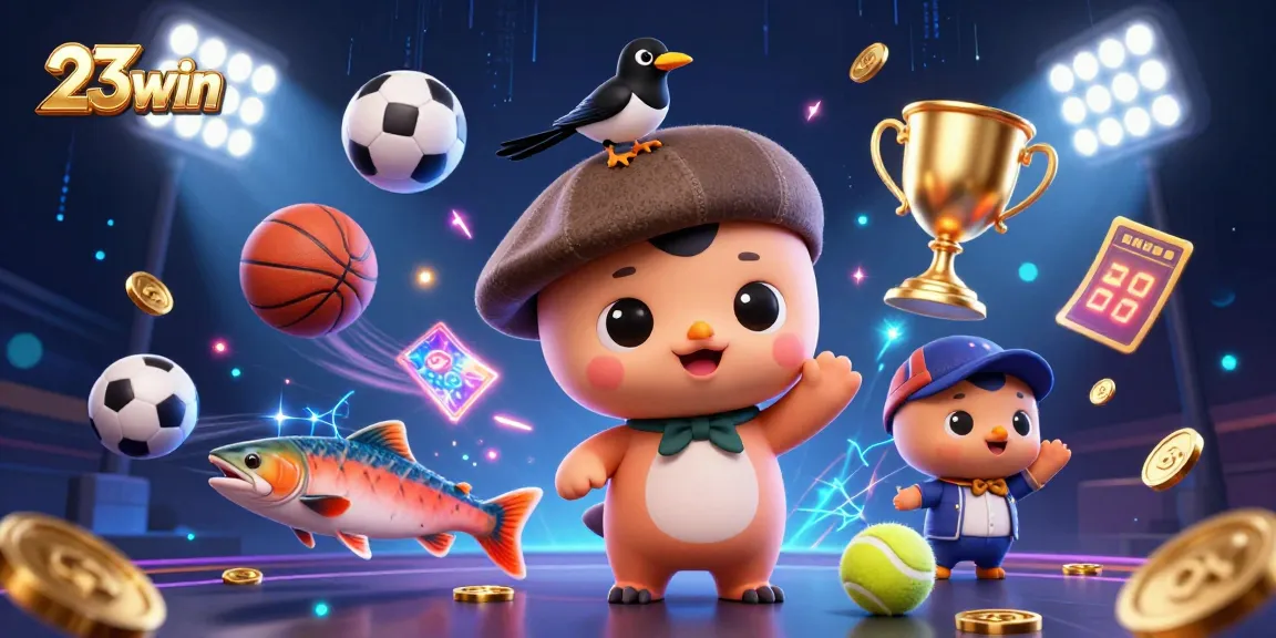 Experience big wins at 23win with vibrant 3D casino elements and playful characters.