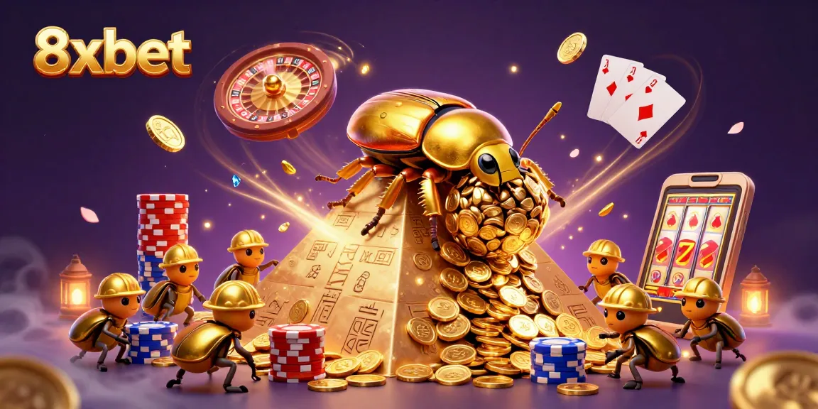 Experience the thrill of 8xbet as golden coins and vibrant casino elements create an exhilarating casino scene.