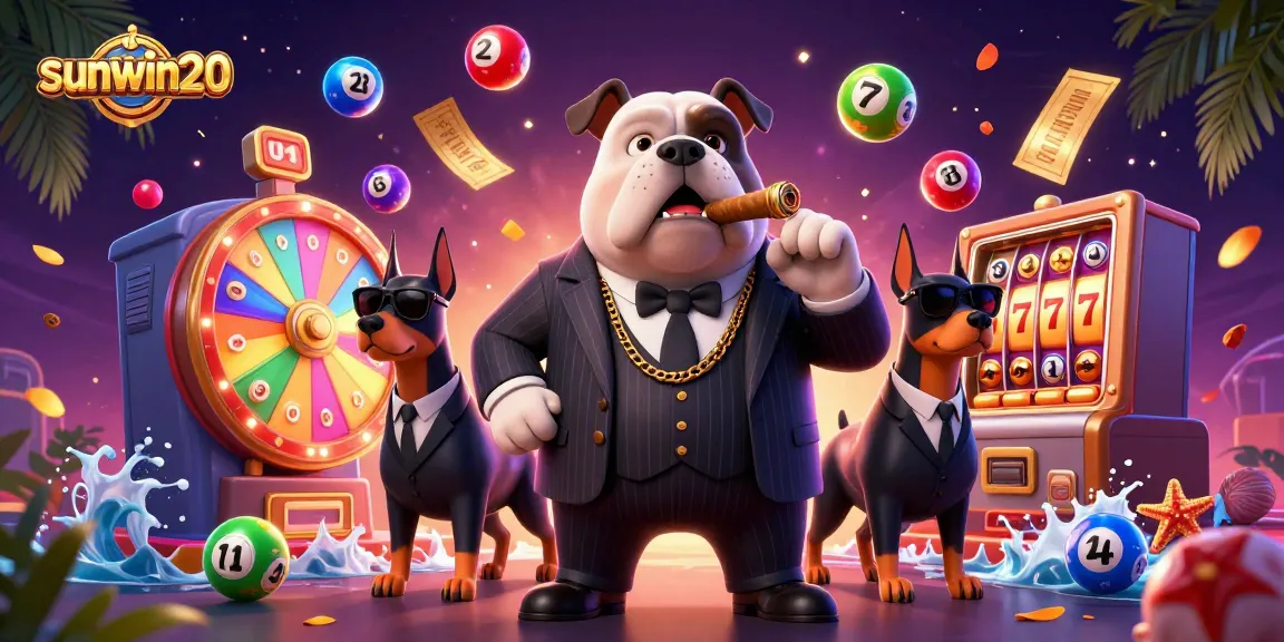 Experience wins and excitement at sunwin20, highlighted by a vibrant dynamic casino scene with lottery elements.