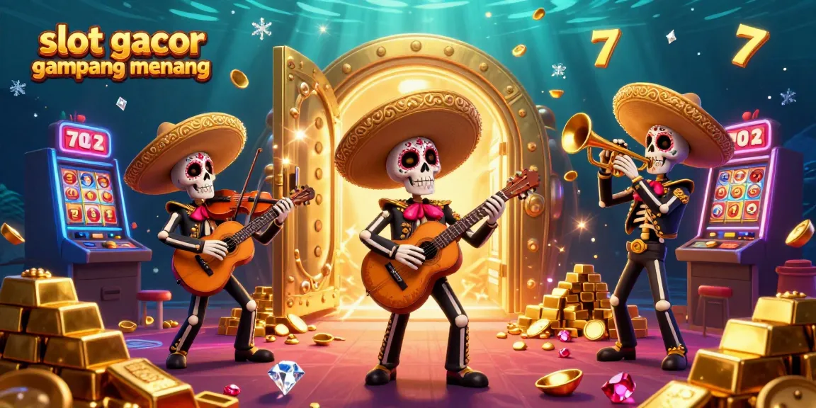 Experience the thrill of slot gacor gampang menang with skeleton mariachis amidst dazzling treasures and vibrant casino action.