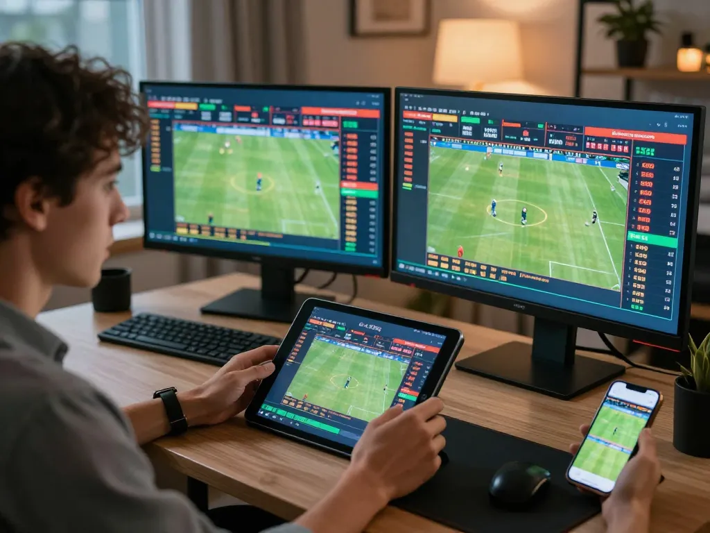 Daga online sports betting enthusiast placing live bets in a modern home office