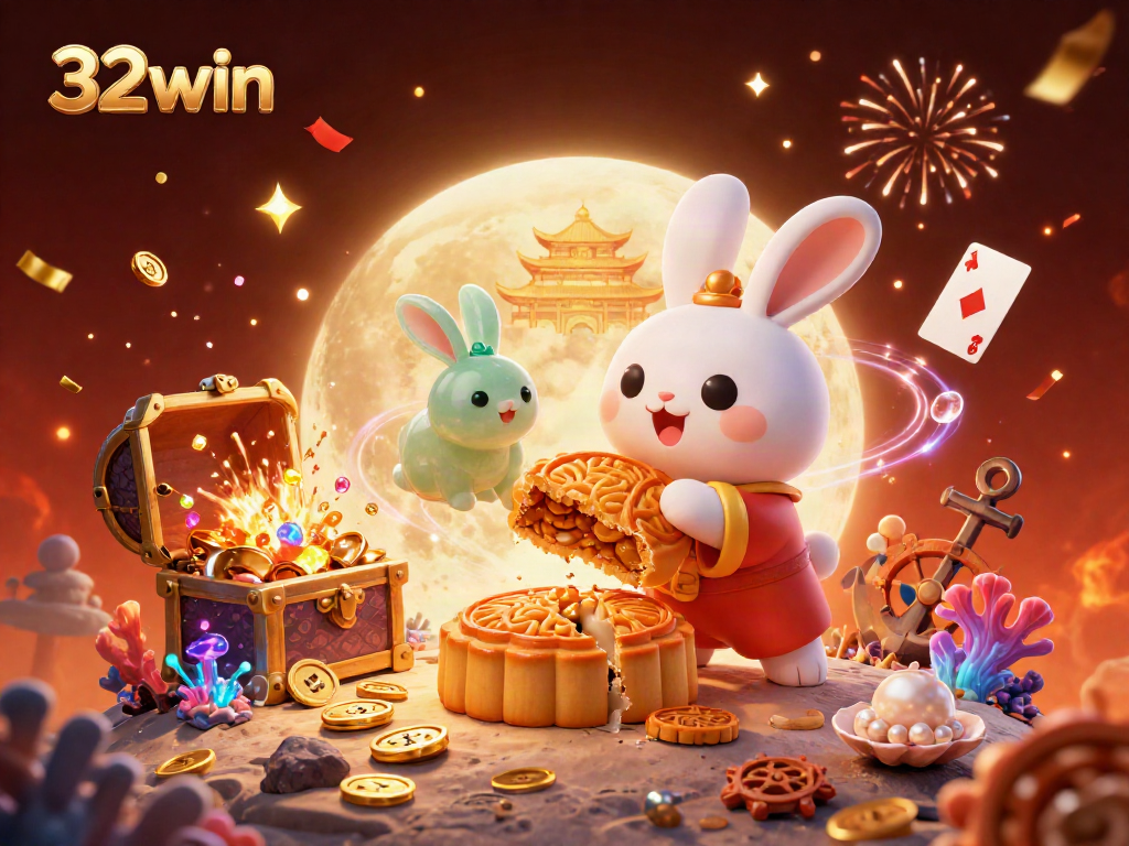 Experience the thrill of 32win in this vibrant casino scene featuring a moon rabbit.