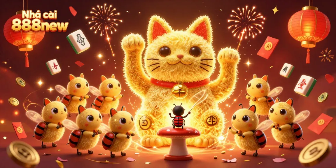 Experience winning thrills at Nhà cái 888new with vibrant gaming symbols and golden elements.