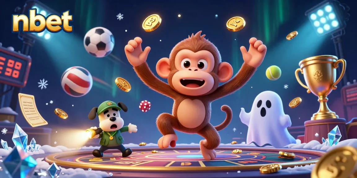 Experience nbet thrills with a playful poltergeist monkey and curious puppy in a haunted casino.