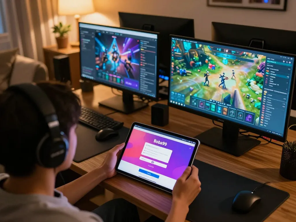 Antarmuka Login Boba99 yang ditampilkan di tablet, menunjukkan pengaturan permainan online yang menarik.