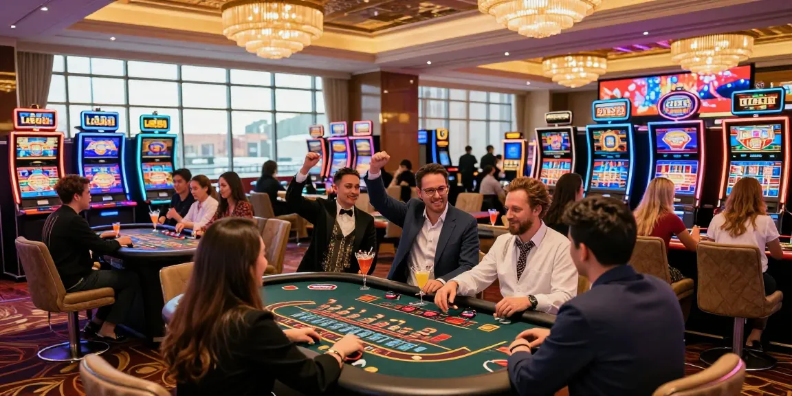 LC88 casino vibrant gaming scene with lively players and luxury atmosphere