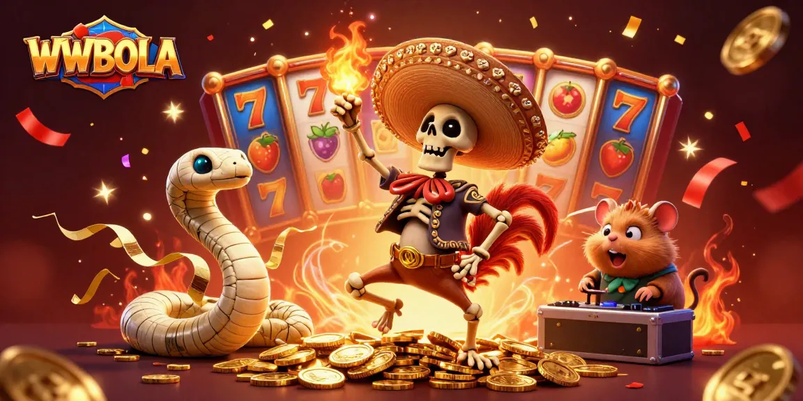 Menangkan permainan slot dengan WWBOLA, ilustrasi kemenangan penuh semangat dan detail fantastis.