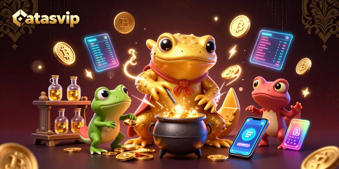 Experience exciting gaming action at atasvip, featuring golden alchemy in a dynamic casino scene.
