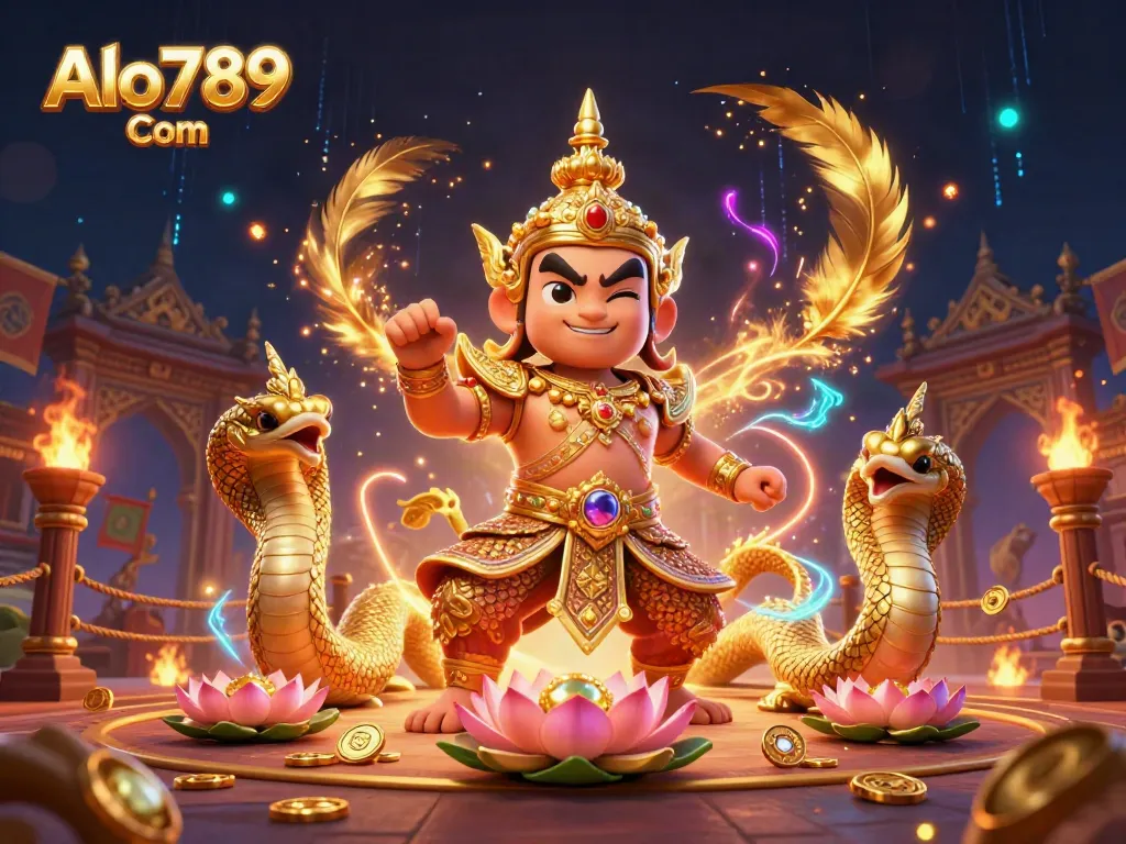 Experience thrilling battles at Alo789 Com with fierce temple guardians and golden Naga companions.
