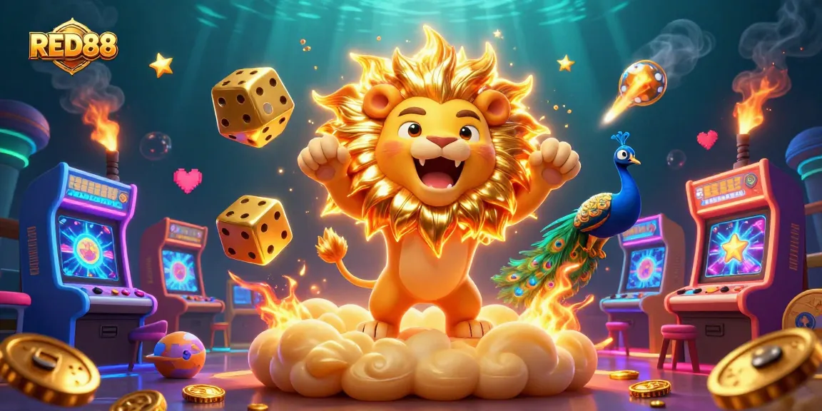 Play spectacular games at RED88 with golden dice and lively casino elements.