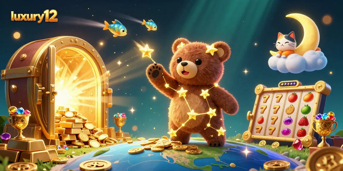 Win big with luxury12 in a captivating casino scene filled with treasures and gaming elements.