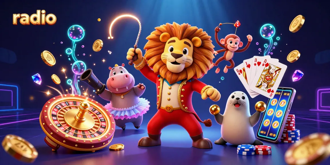 The radio theme springs to life as a lion ringmaster leads a circus of gambling fun with a hippo, monkey, and seal.