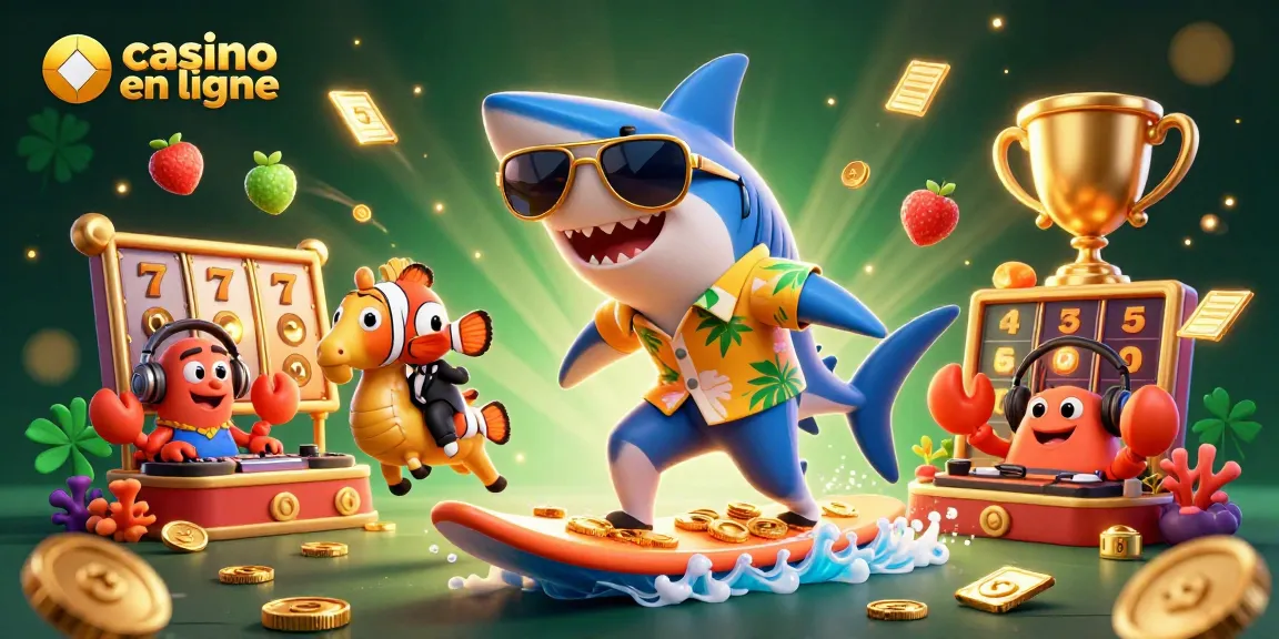 Jouez au casino en ligne avec le poisson clown, un requin marteau, et un crabe DJ dans un décor vibrant.