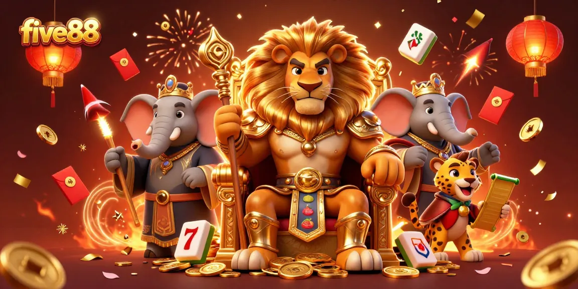 Experience thrilling gameplay at five88 casino with a vibrant 3D illustration featuring royal characters.