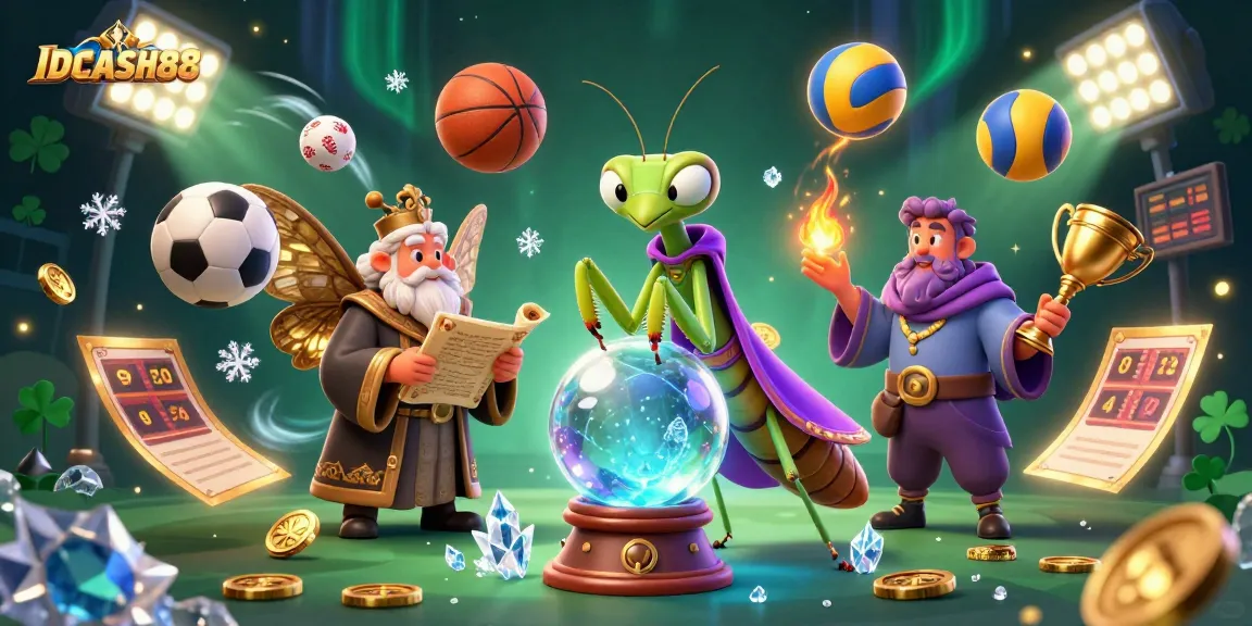 Play and win with IDCASH88's vibrant sports-themed casino illustration featuring dynamic elements.