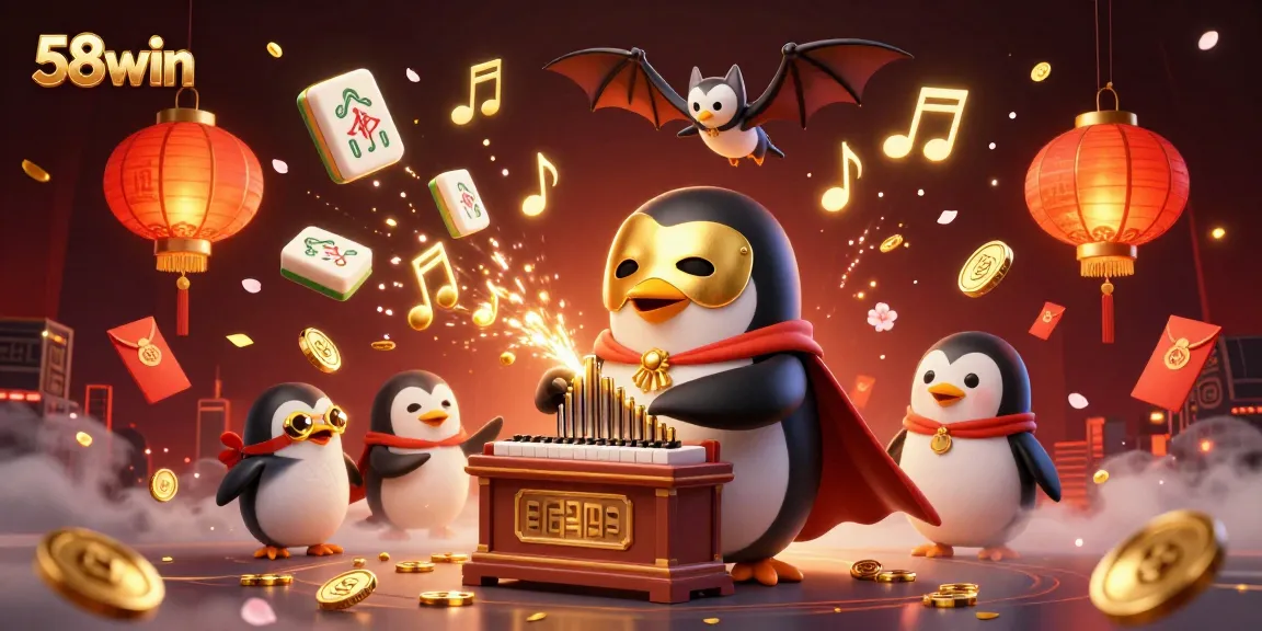 Experience vibrant gaming excitement with 58win's dynamic casino illustration featuring animated characters and golden coins.