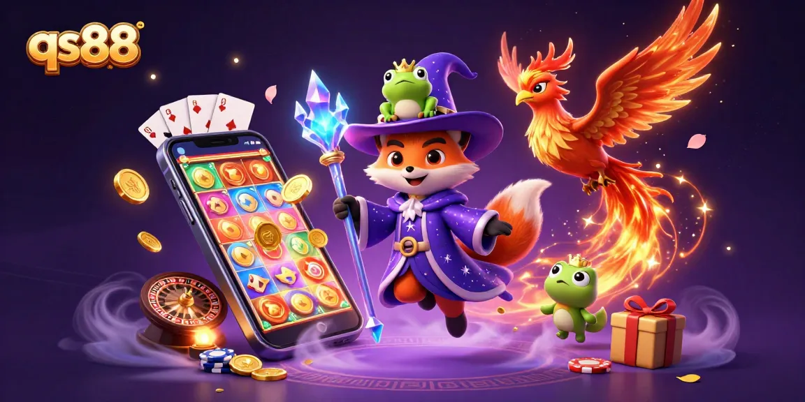 Experience thrilling slots action on qs88 with a mystical wizard fox and phoenix companions!