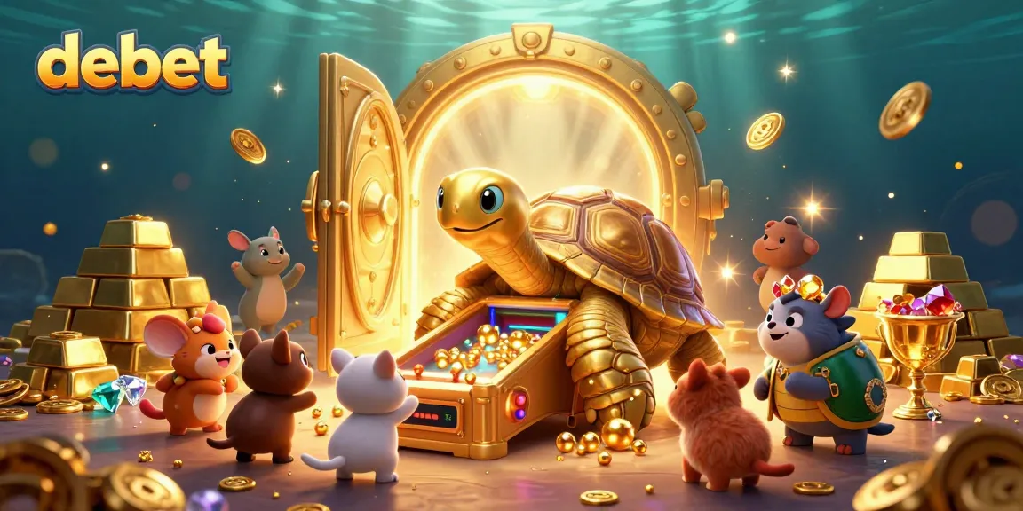 Experience thrilling debet games with a captivating 3D casino scene featuring a golden tortoise and treasure.