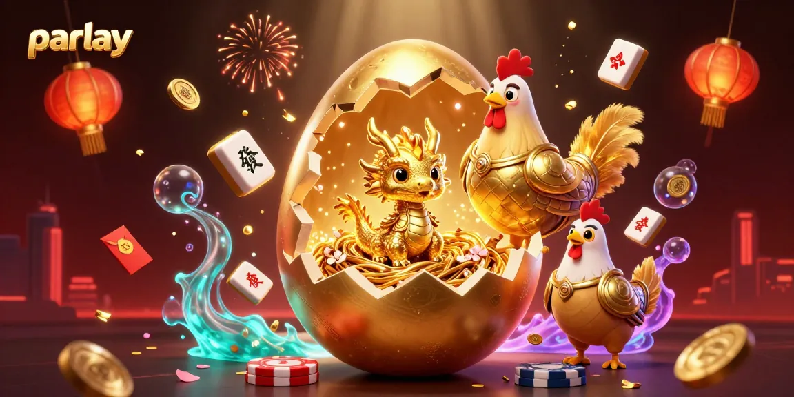 Experience thrilling parlay betting with golden dragon treasures nestled in poker chips amidst vibrant casino elements.