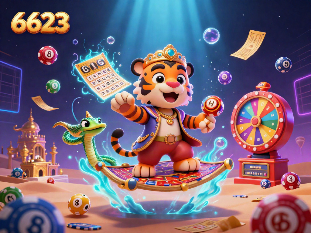 Engage in captivating lottery and casino experiences at 6623 amidst vivid animated elements.