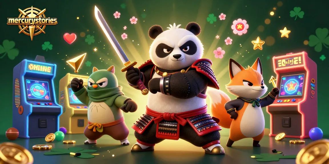 Spin the reels with mercurystories while samurai panda and ninja fox animate a colorful casino scene.