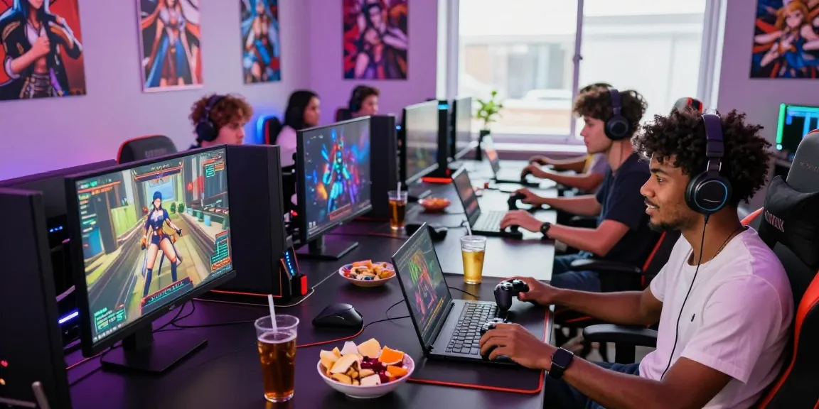 Engaged gamers enjoying diverse hentai games in a vibrant gaming environment.