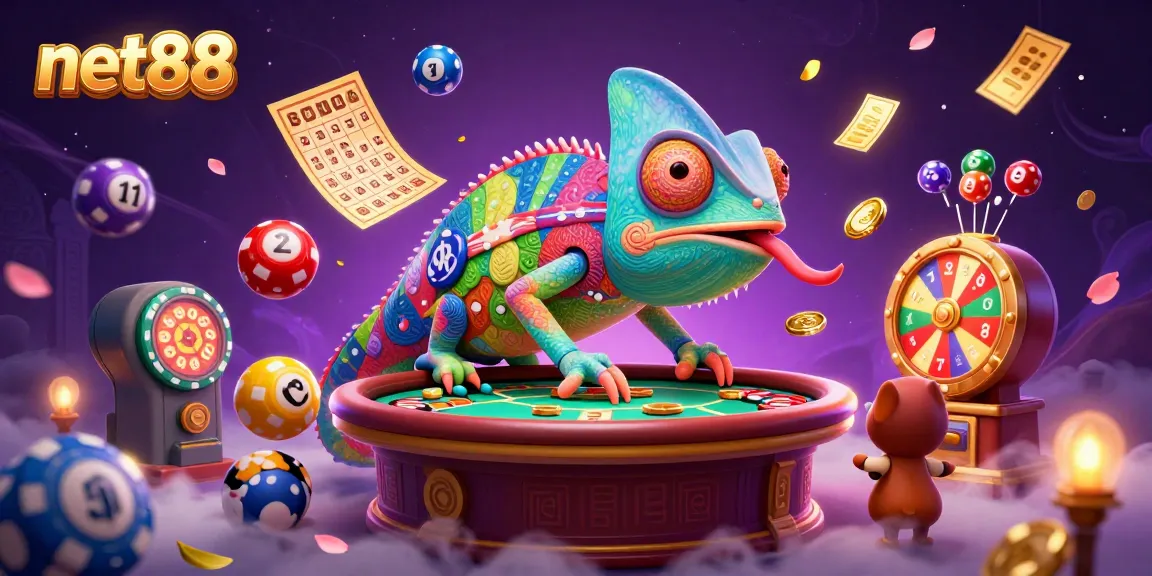 Engage with net88's vibrant online casino experience featuring colorful lottery elements.