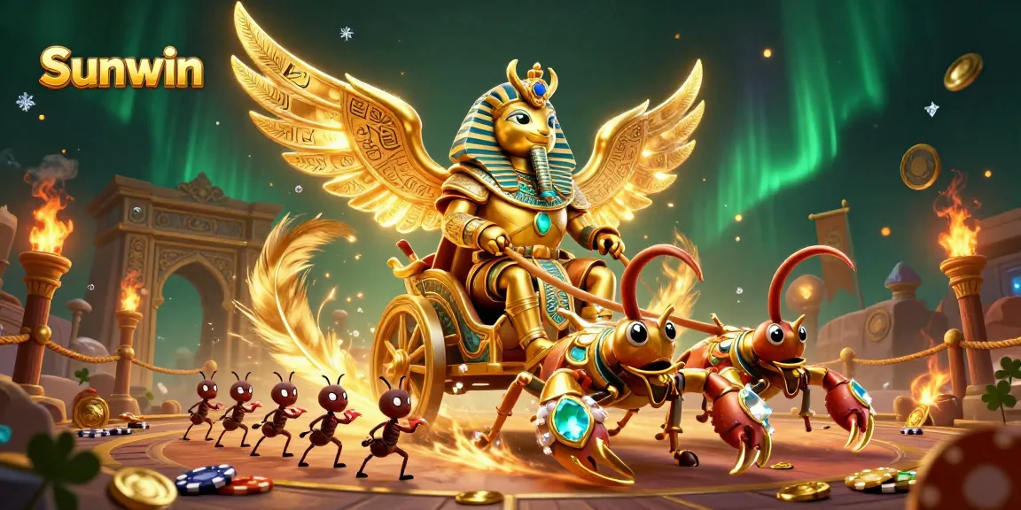 Sunwin brings luck to players with a pharaoh beetle chariot scene full of vibrant gaming elements.