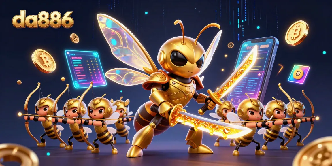 Engage in thrilling gameplay at da886 with vibrant 3D casino elements featuring crypto coins and dynamic characters.